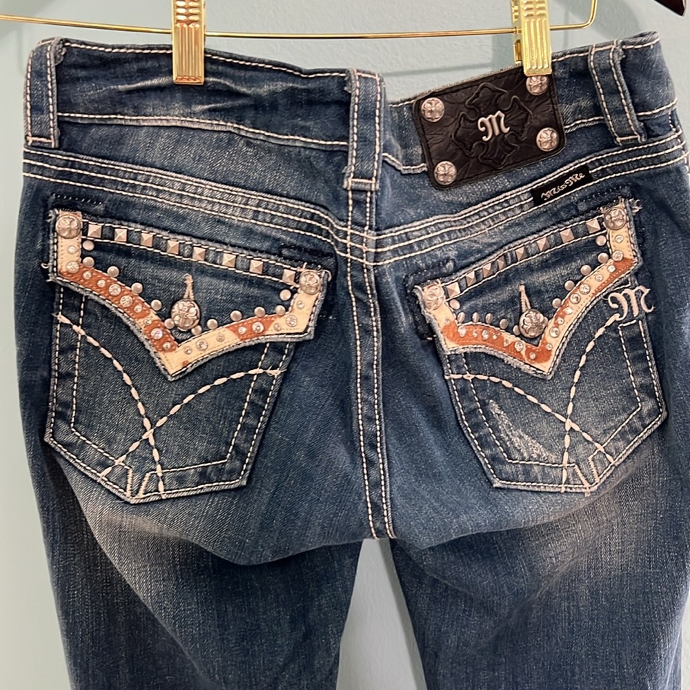 Miss Me. Bootcut low rise jeans.